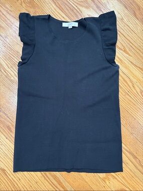 LOFT Black Ruffle Sleeve Tank Top